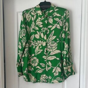 Zara Green and Cream Floral Button Down Shirt